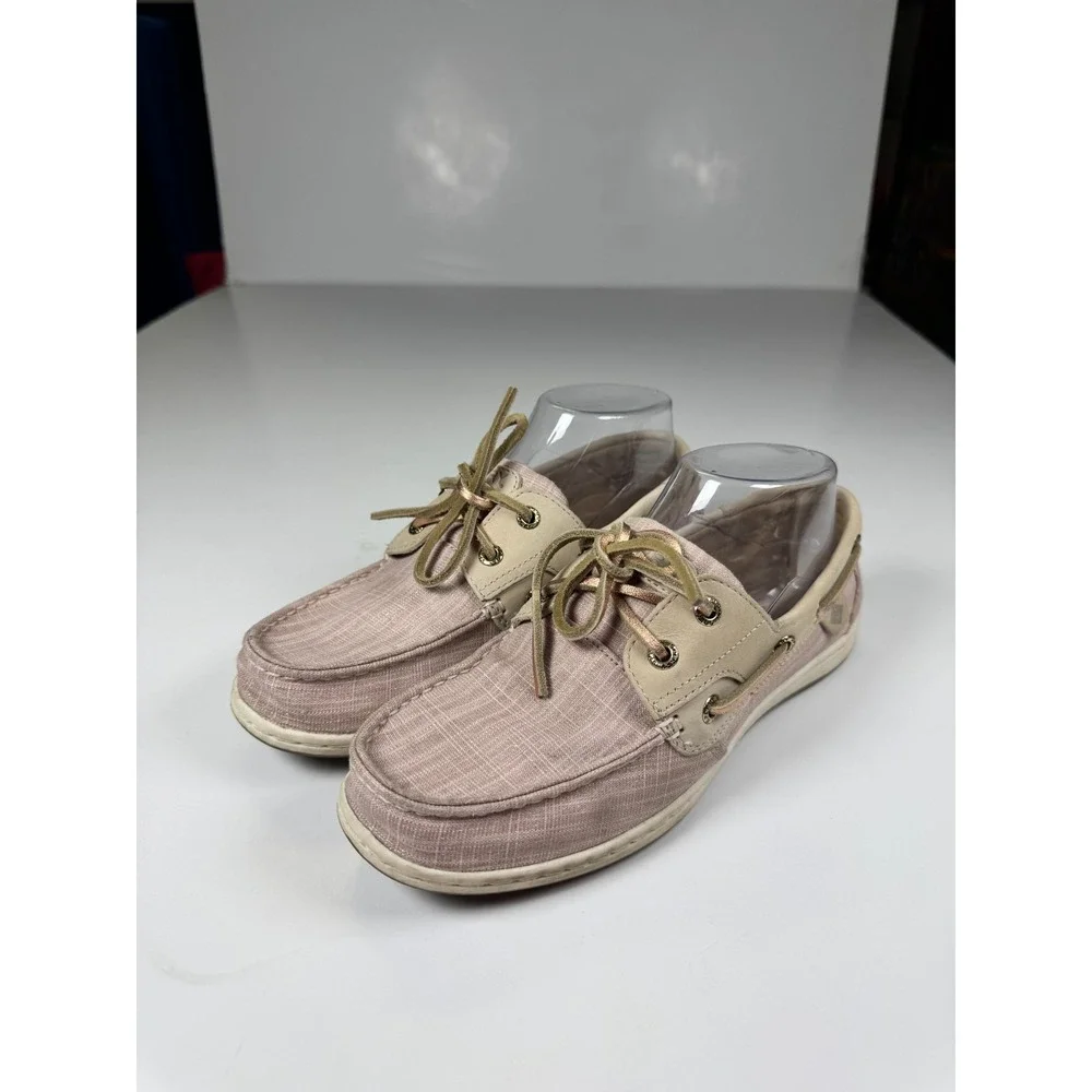 Sperry Koifish STS86519 Womens 7.5 Linen Pink Sparkle Moc Toe Lace Up Boat Shoes